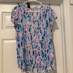 Lilly Pulitzer Blue and Pink Short Sleeve Tee